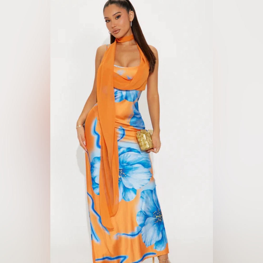 Fashion Nova Orange and Blue Dress